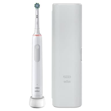 Oral-B Pro 3 Electric Toothbrushes For Adults, Oral B Electric Toothbrush, Gifts For Women or Men, 1 Cross Action Toothbrush Head & Travel Case, 3 Modes with Whitening, 2 Pin UK Plug, 3500, White