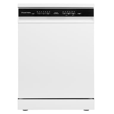 Russell Hobbs Freestanding Dishwasher, Class C, 14 Place Settings, 8 Wash Programs, 24-Hour Delay Start, Auto Door Open, Height Adjustable Basket and Flexible Cutlery Tray in White, RH60DW10C1W
