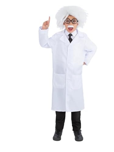 Smiffys Albert Einstein Kit Wig, Glasses, Adhesive Moustache & Tie, Boys Fancy Dress, Heros Dress Up Accessories