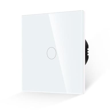 JIMEIDA Touch Light Switch 1 Gang 1 Way Tempered White Glass Panel Wall Switch and Screwless Glass Plate with LED Backlight,No Neutral Wire Required,500W,AC 240V