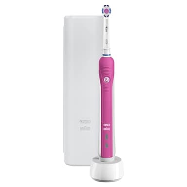 Oral-B Pro 2500 3D White Electric Rechargeable Toothbrush with Travel Case Powered by Braun - Pink - Ships with a UK 2 pin plug