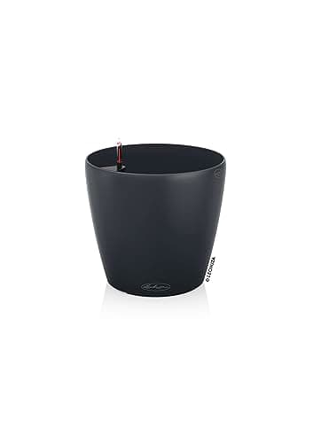 LECHUZA CLASSICO Color 28 Small Planter Plastic Self-watering Slate Round Planter Indoor and Outdoor D28 H26 cm