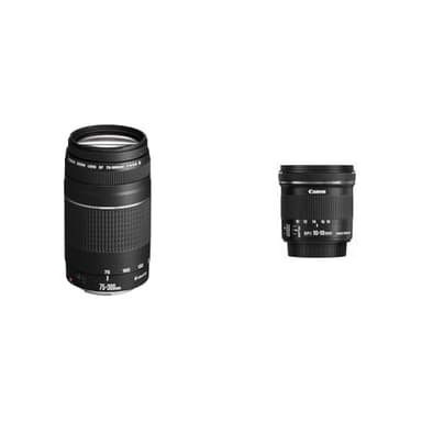 Canon telephoto lens EF 75-300mm F4.0-5.6 III for EOS (58mm filter thread, autofocus) black & EF-S10-18 mm f/4.5-5.6 IS STM Lens - Black 9519B005AA