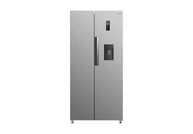 HYE American Fridge Freezer - Side By Side American Style Fridge Freezer With Water Dispenser, No Frost, 444L Freestanding Design, Low Noise (39dB), Cool Silver Finish - RF01AMWD460S03