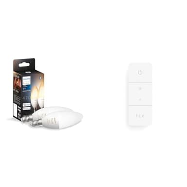 Philips Hue White Ambiance Smart Light Bulb Candle Twin Pack LED [GU10] with Bluetooth - 1100 Lumen + Hue Dimmer Switch. Works with Alexa, Google Assistant and Apple Homekit.