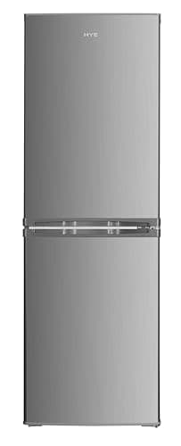 HYE Fridge Freezer - Small 50/50 Freestanding Fridge Freezer, 144cm Height, 48cm Width, 142 Litre Capacity, Suitable For Apartments & Couples, Compact Design For Small Kitchens, Silver