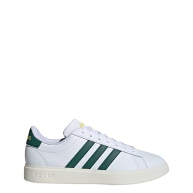 adidas Men's Grand 2.0 Indoor Court Shoe, White/Collegiate Green/Utility Yellow, 10.5 UK