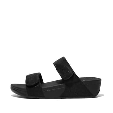 Fitflop Women's LULU Adjustable SHIMMERLUX Slides Sandal, All Black, 6 UK