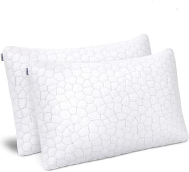 Shredded Memory Foam Pillow for Sleeping 2 Pack Cooling Bamboo Pillow with Adjustable Loft Hypoallergenic Bed Pillows for Side and Back Sleepers Removable Washable Cover (2-Pack)