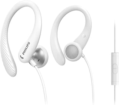 Philips Audio Sports Headphones A1105WT/00 With Microphone, In-Ear (Flexible Ear Hook, Bass Beat Vent, IPX2 Sweat Resistant, Secure Fit, In-Line Remote Control) White