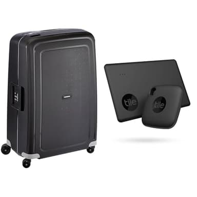 Samsonite S'Cure - Spinner L Case, 75 cm, 102 L, 4 Wheels, Black (Black) & Tile Bluetooth Item Finder Set