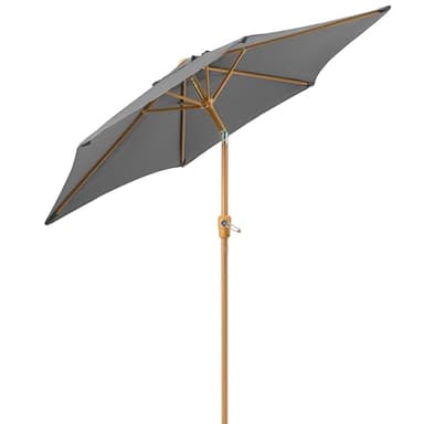 CHRISTOW 2.4m Tilting Garden Parasol with Crank Handle, 38mm Steel Pole, Wood Effect Finish, Outdoor Sunshade Umbrella, Heavy Duty Polyester, UV30+ Sun Protection, Water Resistant, Air Vent (Grey)