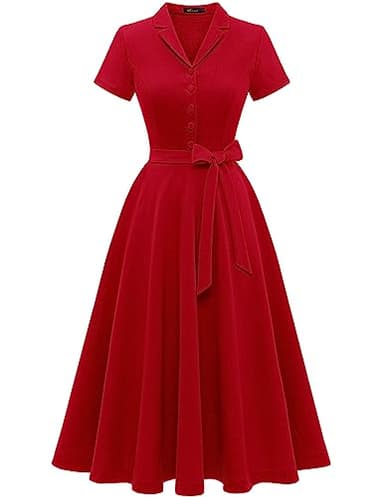 WedTrend Red Formal Dress, 50's Vintage Style Dress for Women, Short Sleeve Audrey Hepburn Dress, Aline Swing Cocktail Party Dress, Summer Wedding Guest Dress, Retro Housewife Dress WTP30001Red2XL