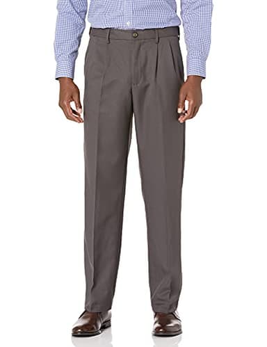 Amazon Essentials Men's Classic Fit Formal Expandable-Waist Pleated Dress Suit Trousers, Dark Grey, 38W / 29L