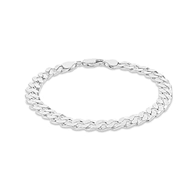 Tuscany Silver Men's Sterling Silver 7mm Flat-Square Link Curb Bracelet 20cm/8'