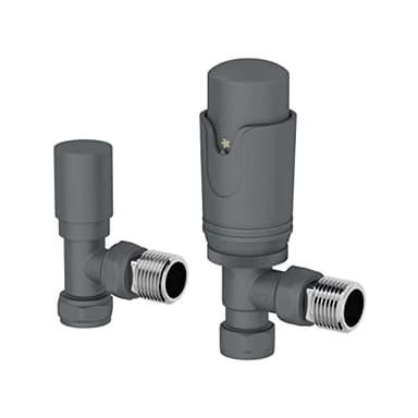 DuraTherm® Thermostatic Radiator Valve Pack Set, 15mm Lockshield TRV & Thermostat, Anthracite Grey Valves for Central Heating Radiators, Modern, Angled