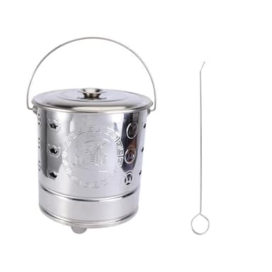 Holibanna 2pcs Metal Galvanised Garden Incinerator Fire Bin Burning Leaves Paper Wood Rubbish Dustbin Incinerator Furnace for Yard Garden (Silver,Furnace + tongs)