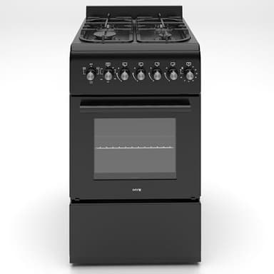 HYE Cooker - Gas Cooker, Versatile 4 Burner Gas Hob, Electric Oven, Smart Cooking Controls & Programs, 50cm Width, Freestanding Design, Black, Ideal For Smaller Kitchens & Couples - C01FS50G17