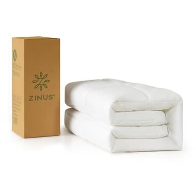 Zinus Double Cooling Mattress Topper (135 x 190 cm) – 5 cm Thick Bamboo Mattress Topper with Elastic Straps, Machine Washable – White