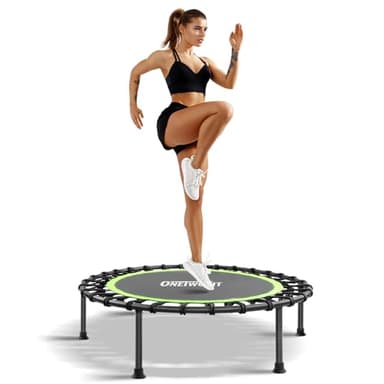 ONETWOFIT 42“ Rebounder Trampoline for Adults with Handle Bar, Silent Mini Trampoline Indoor Exercise Fitness Bungee Rebounder Outdoor (Green-42in)