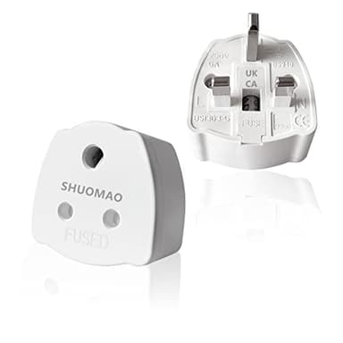 2-PACK Indian to UK Plug Adapter,SHUOMAO 3 Pin Indian to UK Plug Adaptor,India/Pakistan/Sri Lanka to UK Converter Plug Travel Adaptor with 5A Fuse,for Type D Appliance,White