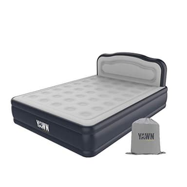 YAWN AIR Self-Inflating Airbed King Size - Great Guest Bed, Camping Mattress - Built-in Pump & Headboard - Grey Fabric Material - Available in UK Single, Double and King
