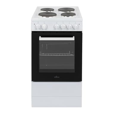 Willow WE50SSW 62L Freestanding Electric Cooker, 50cm Wide Single Cavity Cooker with Solid 4 Zone Plate Hob - White