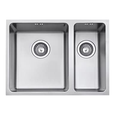 JASSFERRY Undermount Stainless Steel Kitchen Sink 1.5 One Half Bowls Righthand Smaller Bowl with Strainer Waste Pipe Kit, 590 X 440 mm