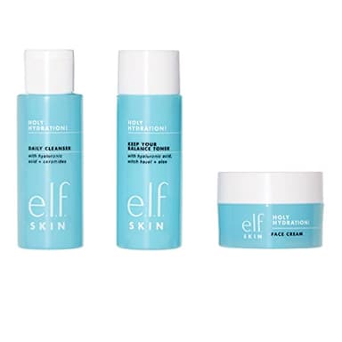 e.l.f. SKIN Holy Hydration! The Essentials Mini Kit, Cleanser, Toner & Moisturiser For Hydrated & Balanced Skin.