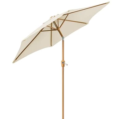 CHRISTOW 2.4m Tilting Garden Parasol with Crank Handle, 38mm Steel Pole, Wood Effect Finish, Outdoor Sunshade Umbrella, Heavy Duty Polyester, UV30+ Sun Protection, Water Resistant, Air Vent (Cream)