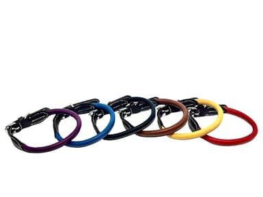 Rolled Genuine Leather Dog Collar, Sizes for Puppies to Adults, Rounded Handmade, Snag & Tangle Proof, Waterproof