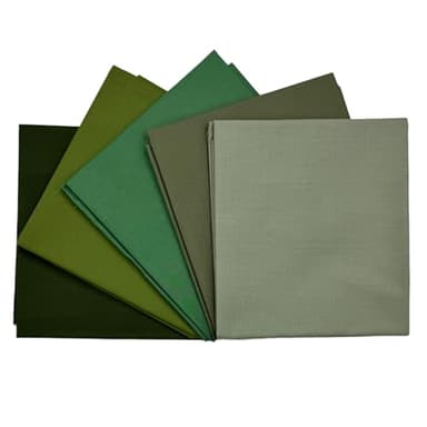 100% Cotton Plain Percale 5 Pack Designer Fat Quarter Bundle FQ Fabric Packs Quilting Patchwork Craft Sewing Material | 19" x 20" (50cm x 52cm) (Green with Envy)