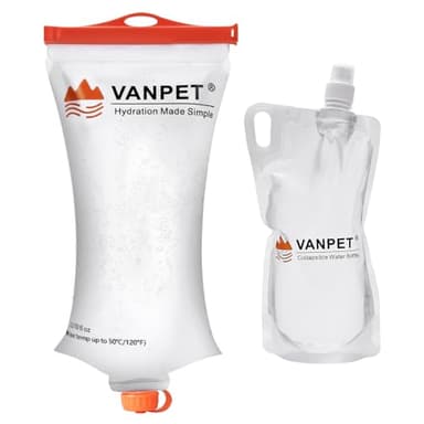 VANPET 2L&1L Water Bag Compatible with Sawyer Squeeze Water Filter, Durable TPU Material, BPA & PVC Free Squeeze Pouch, Collapsible Hydration Canteens for Camping Hiking Cycling