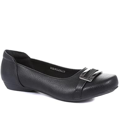 Pavers Ladies Wide Fit Slip-On Pump in Black - Durable Easy Clean Faux Leather - Supportive Lightweight Sole for Everyday Elegance - Size UK 7 / EU 40