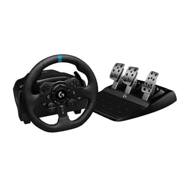 Logitech G923 Steering Wheel and Pedals, Responsive Driving Design, Dual Clutch Launch Control, Genuine Leather Wheel Cover, PS5, PS4, PC, Mac, Black, Trueforce Up to 1000 Hz Force Feedback