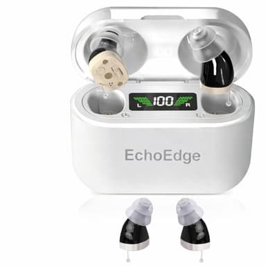 EchoEdge Rechargeable Invisible Hearing Amplifier – Personal Sound Amplifier with Microphone, Enhanced Clarity, Noise Reduction, HD Power Display & 30hr Battery Life