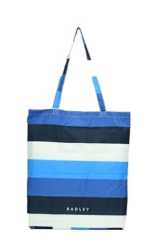 RADLEY London Womens Responsible Foldaway Shopper Shoulder Tote Bag Summer Stripe in Ink Navy Blue