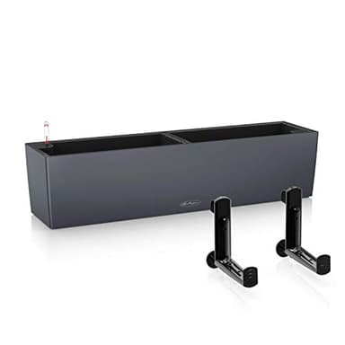 Lechuza Self Watering Pot BALCONERA Color 80 Slate Plastic Balcony Planter for Railing H19 L80 W19 cm Bundle with Black Balcony Brackets