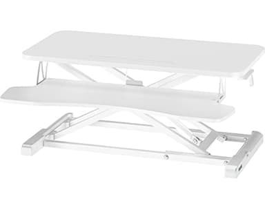 BONTEC Standing Desk Converter, 32in/80cm Height-Adjustable Dual Tier Workstation, Ergonomic Sit-Stand Desk Converter for PC Laptop Keyboard, Monitor Stand Compatible, Up to 15kg, Home Office (White)