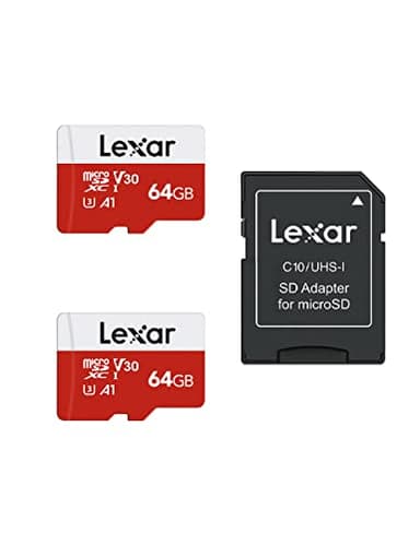 Lexar 64GB 2 Pack Micro SD Card E Series, microSDXC UHS-I Flash Memory Card with Adapter - Up to 100MB/s, A1, U3, Class10, V30, High Speed TF Card (2 microSD Cards + 1 Adapter)