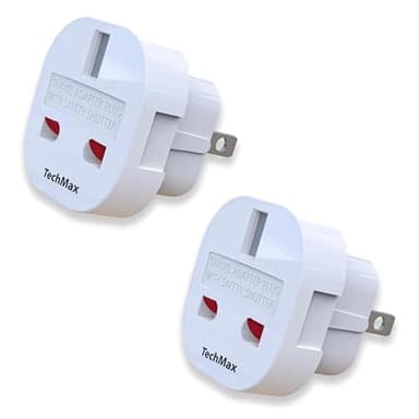 TechMax Pack of 2 UK to US Plug Adaptor Type G to Type A and B UK to USA, Canada, Japan, Thailand, Mexico, Jamaica, Dominican Republic, Barbados, China and more 2 Pin Flat Travel Adapter (White)