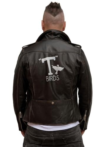 Hollywood Vintage Jacket John Travolta GREASE T.BIRDS Inspired Lambskin Biker Jacket, Black, XXL