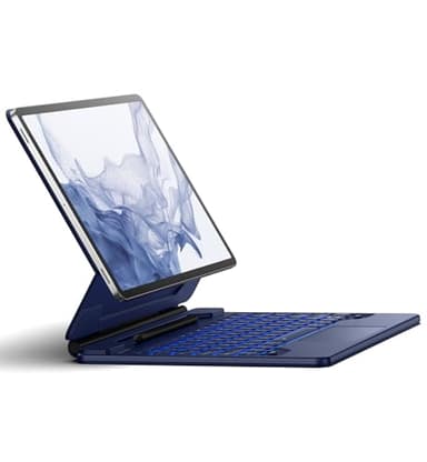 Dexnor for Samsung Galaxy Tab S9+ Plus/S9 FE+ Plus/S8+ Plus/S7+ Plus/S7 FE Case with Keyboard 12.4" Floating Cantilever Magnetic Stand Trackpad & Backlit S Pen Holder UK Layout - Blue