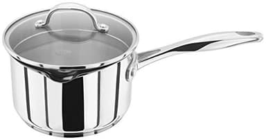 Stellar Profile Stainless Steel Draining Saucepan with Glass Lid 16cm 1.6L, Induction Ready, Oven Safe, Dishwasher Safe