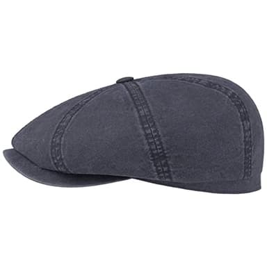 Stetson Hatteras Newsboy Cap Made of Organic Cotton Men - Sustainable Cotton Cap - Flat Cap with UV Protection 40 - Vintage Peaked Cap - Spring/Summer Blue XL (60-61 cm)