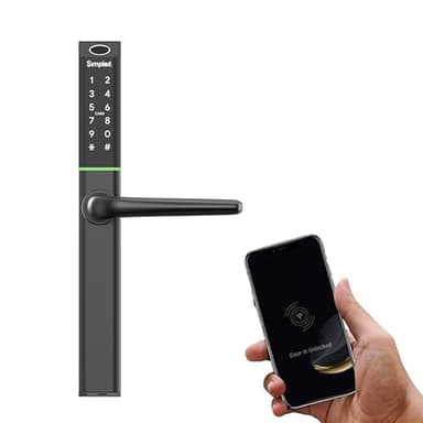 Simpled Weatherproof Smart Door Lock with Handle | Fingerprint Keyless Entry, Digital Code & Bluetooth App Control | Slim Matt Black Lock for Wooden & Aluminium Doors