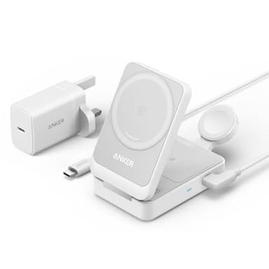 Anker MagGo 3-in-1 Wireless Charging Station, MagSafe Charger Compatible, Qi2 Certified 15W Wireless Stand, Apple Watch Charger for MagSafe, For iPhone 15/14/13/12, AirPods (40W USB C Plug Included)