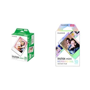 instax mini instant film White Border, 20 shot Pack, suitable for all mini cameras and printers & instax mini instant film, Mermaid Tail border, 10 shot pack