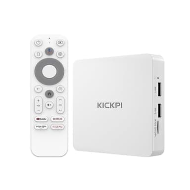 KICKPI KP1 Android TV Box 2025 | Google Certified 4K Streaming Device with Voice Search | 2GB RAM 32GB ROM, Dolby Audio, Bluetooth 5.0 | Chromecast Built-in, Smart Home Control (White)