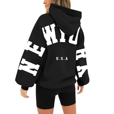 returned items for sale amazon uk,London Hoodies for Women Casual Oversized Sweatshirts Letter Print Pullover Hoodies Long Sleeve Back Print Tops With,sales Black
